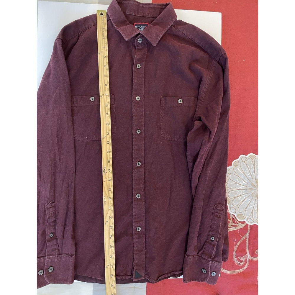 UNTUCKit Hemsworth Shirt Men XL Relaxed Fit Long Sleeve Maroon Button Up Flannel - Picture 7 of 8